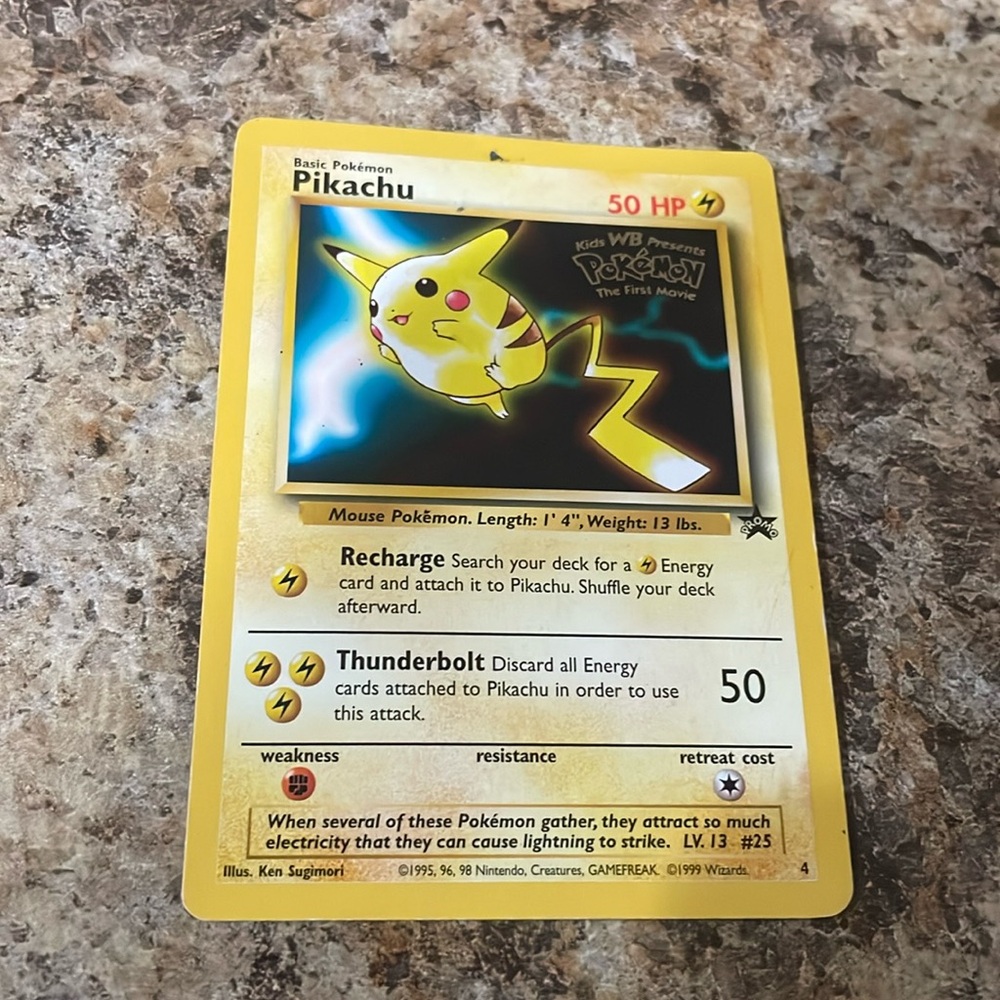 Pikachu 1999 Pokemon Card WB Movie Kids WB Presents The First Movie 4 Promo Card